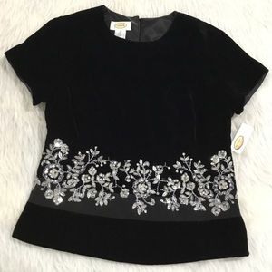 Talbots size 6 black velvet top new